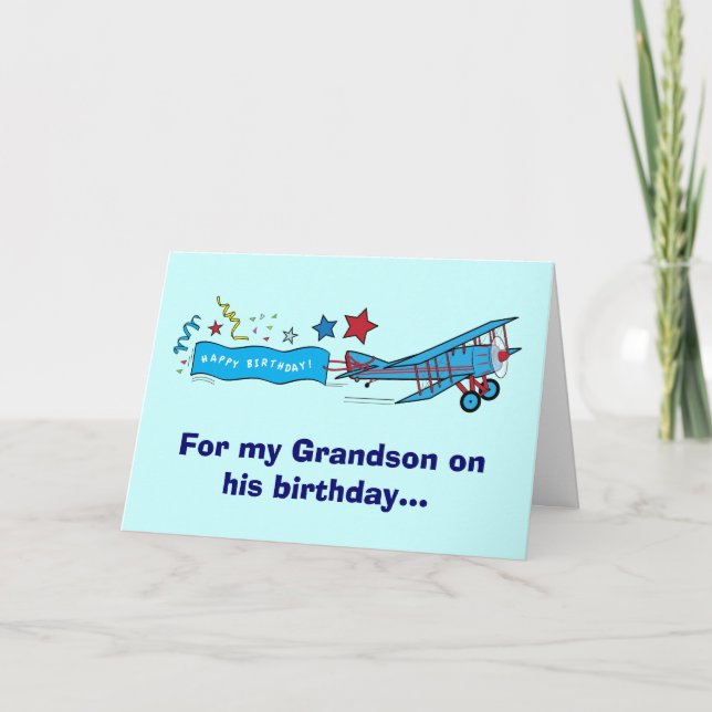 Happy Birthday Grandson Airplane Card (Front)