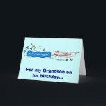 Happy Birthday Grandson Airplane Card<br><div class="desc">Matching items,  such as sticker and magnet,  are available at penguincornerstore,  under the appropriate categories.</div>