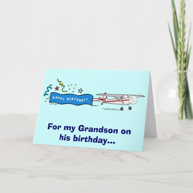 Happy Birthday Grandson Airplane Card (Front)
