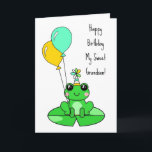 Happy Birthday Grandson | Cute Frog  Card<br><div class="desc">Birthday Card. Personalized Birthday card with cute frog on a lily pad in a birthday hat with balloons.</div>