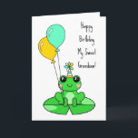 Happy Birthday Grandson | Cute Frog  Card<br><div class="desc">Birthday Card. Personalized Birthday card with cute frog on a lily pad in a birthday hat with balloons.</div>