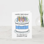 Happy Birthday Grandson-in Law Card<br><div class="desc">A white birthday cake with a blue bow tied around it and multi colored lit candles on top. The words 'Happy Birthday to a Very special Grandson-in-Law' accompany the image.</div>