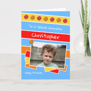 Happy Birthday Grandson red yellow photo Card