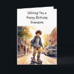 Happy Birthday Grandson | Skateboarder Card<br><div class="desc">Cute personalized birthday card for a boy. Boy skateboarding down the road. Cute for a pre-teen or a teen.</div>