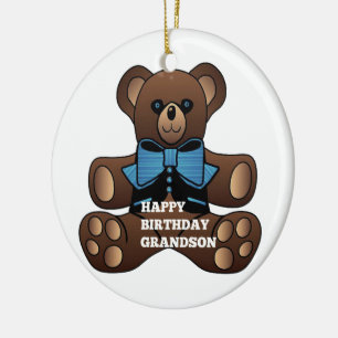Happy Birthday Grandson Teddybear Ceramic Ornament