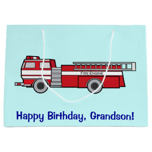 Happy Birthday Grandson with Fire Engine Large Gift Bag