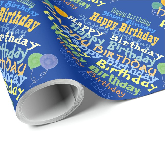 Happy Birthday Graphic (blue) Wrapping Paper (Roll Corner)