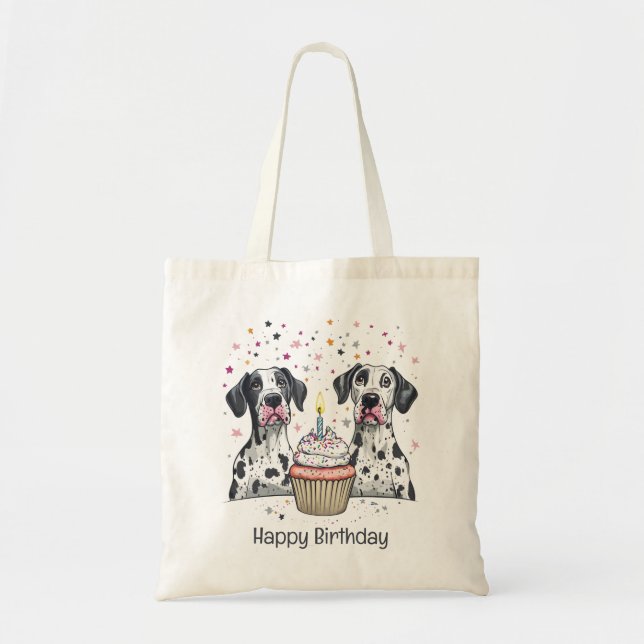Happy Birthday Great Dane Dogs Cupcake Tote Bag (Front)