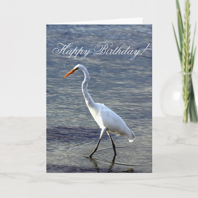 Happy Birthday Great Egret Bird greeting card (Front)