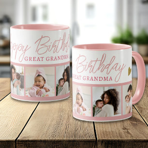Happy Birthday Great Grandma 5 Photo Collage Pink Mug