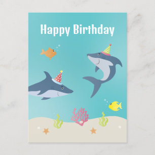 Happy Birthday Great White Shark Cartoon Postcard