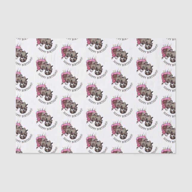 Happy Birthday! Greedy Raccoon Cake Cartoon Tissue Paper (Front)