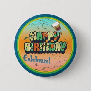 Happy Birthday Green Blue Yellow Orange 2 Inch Round Button