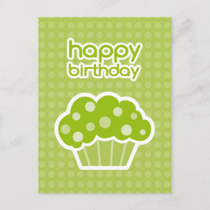 happy birthday green cupcake postcard