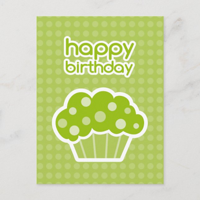 happy birthday green cupcake postcard (Front)