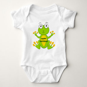 Happy Birthday Green Frog Baby Bodysuit
