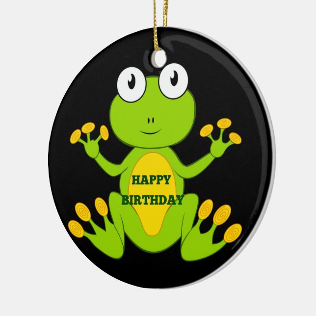 Happy Birthday Green Frog Ceramic Ornament (Left)