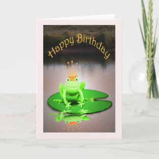 Happy Birthday, green frog wearing crown, humour Card