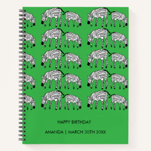 Happy Birthday, Green, Kenyan Zebras Pattern Notebook