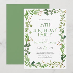 Happy Birthday green leaves frame 2 Invitation