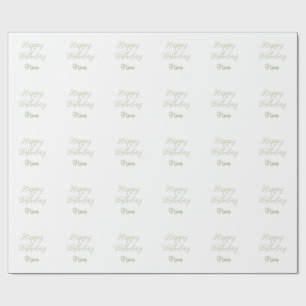 Happy birthday green pastel grey name date modern wrapping paper
