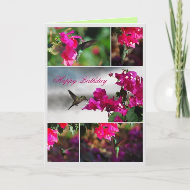 Happy Birthday Green-throated Carib Hummingbird Card (Front)