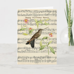 happy birthday greeting card hummingbird vintage