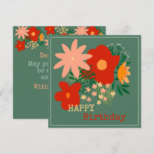 HAPPY Birthday greeting card original flowe turquo
