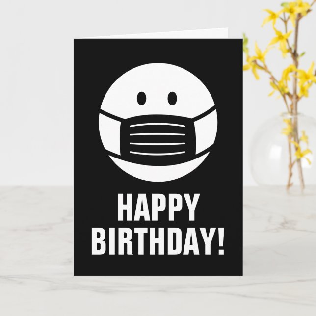 Happy Birthday greeting card with face mask smily (Yellow Flower)