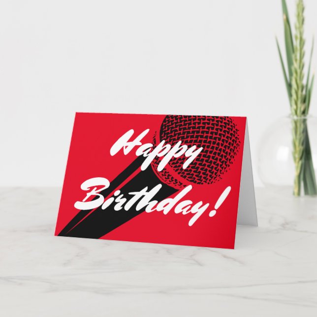 Happy Birthday greeting card with microphone image (Front)