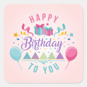 Happy Birthday Greeting Square Sticker