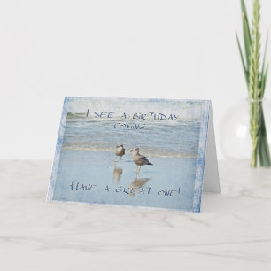Happy Birthday Greeting - Two Young Seagulls Blue Card