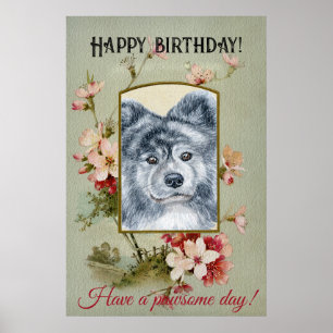 Happy Birthday Greetings Akita inu brindle Poster