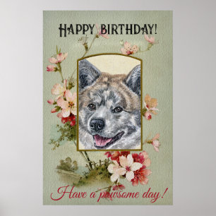 Happy Birthday Greetings Akita inu tiger colour Poster