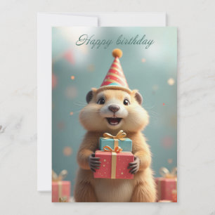 Happy birthday greetings from a cute marmot holiday card