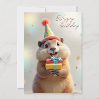 Happy birthday greetings from a cute marmot holiday card