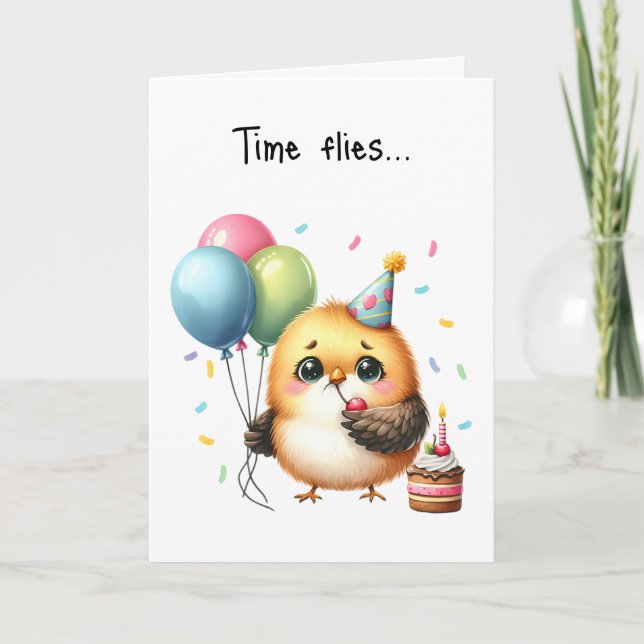 Happy Birthday Grumpy Bird Cupcake Balloons  Card (Front)