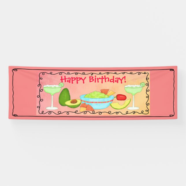 Happy Birthday Guacamole Margarita Custom Banner (Horizontal)