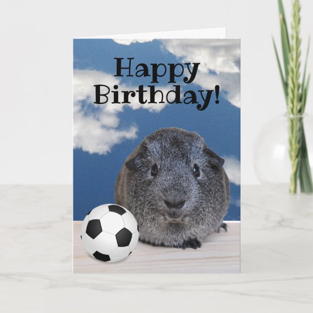 Happy Birthday Guinea Pig Black White Soccer Ball Card (Front)