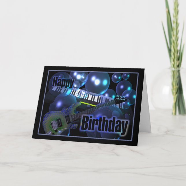 Happy Birthday Guitar Keyboard Card (Front)
