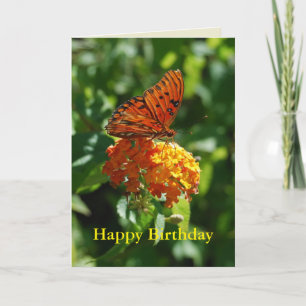 Happy Birthday Gulf Fritillary Butterfly,  Lantana Card