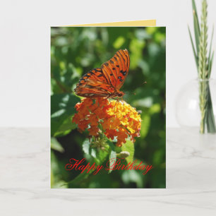 Happy Birthday Gulf Fritillary Butterfly, Lantana Card