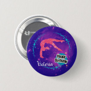 Happy Birthday Gymnastics Galaxy Tumbling  2 Inch Round Button