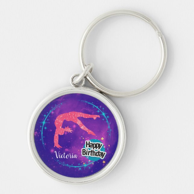 Happy Birthday Gymnastics Galaxy Tumbling  Keychain (Front)