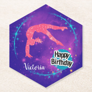 Happy Birthday Gymnastics Galaxy Tumbling Paper Coaster