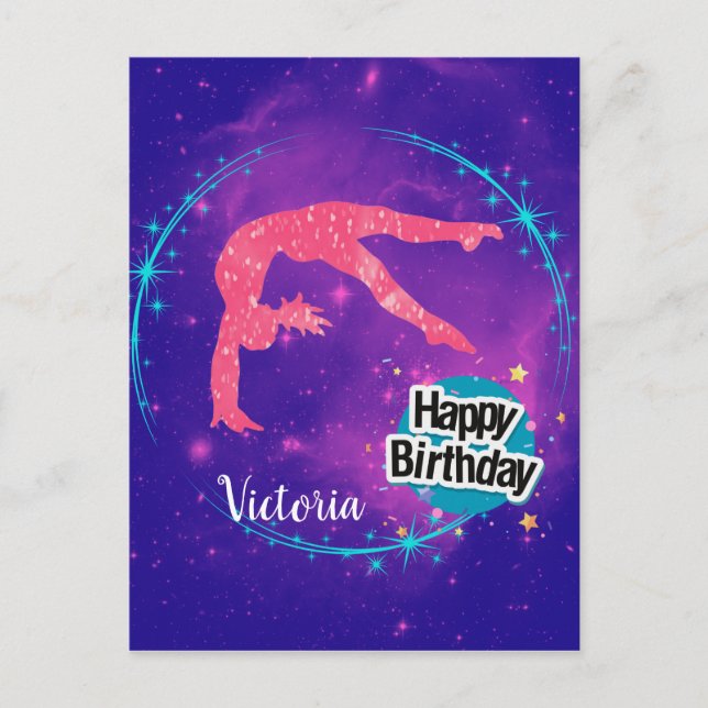 Happy Birthday Gymnastics Galaxy Tumbling Postcard (Front)