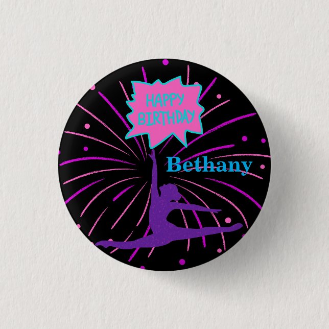 Happy Birthday Gymnastics Personalized 1 Inch Round Button (Front)