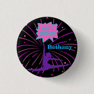Happy Birthday Gymnastics Personalized 1 Inch Round Button