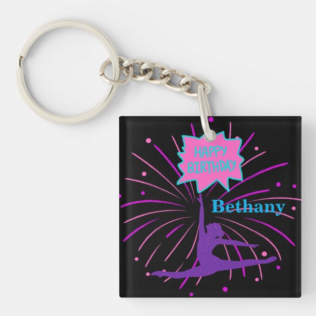 Happy Birthday Gymnastics Personalized Keychain (Front)