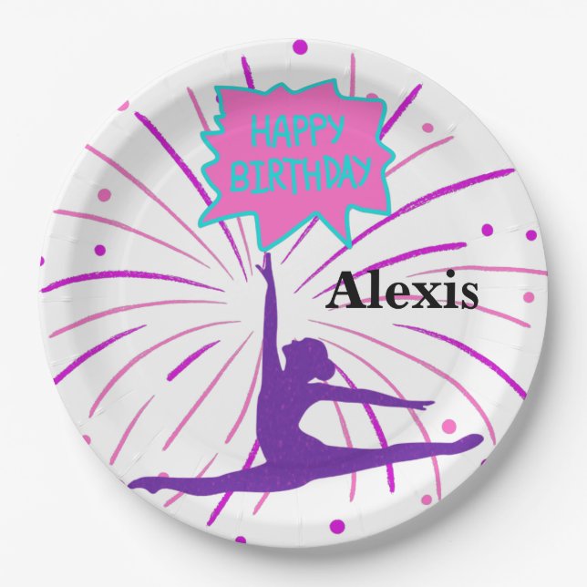 Happy Birthday Gymnastics Personalized  Paper Plat Paper Plate (Front)